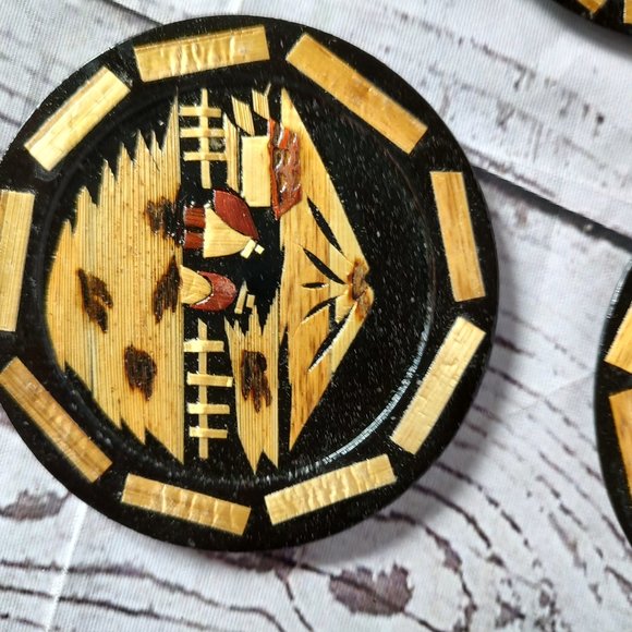 Japan Asian Wood Carved Coasters With Storage Box - Picture 4 of 14